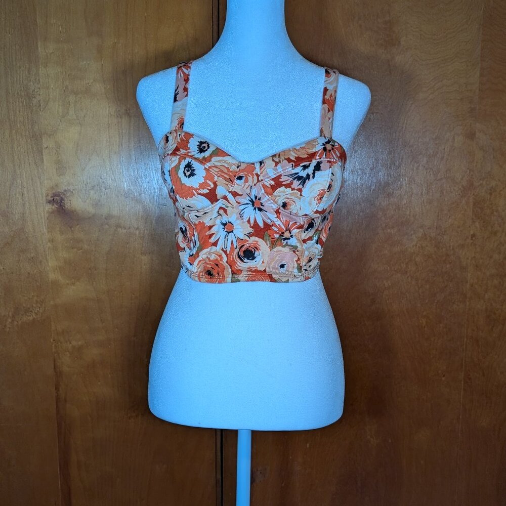 Bongo Orange Floral Cropped Tank Top
